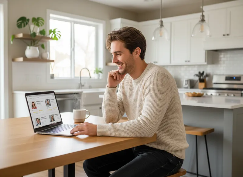Homeowner browsing contractor profiles on laptop