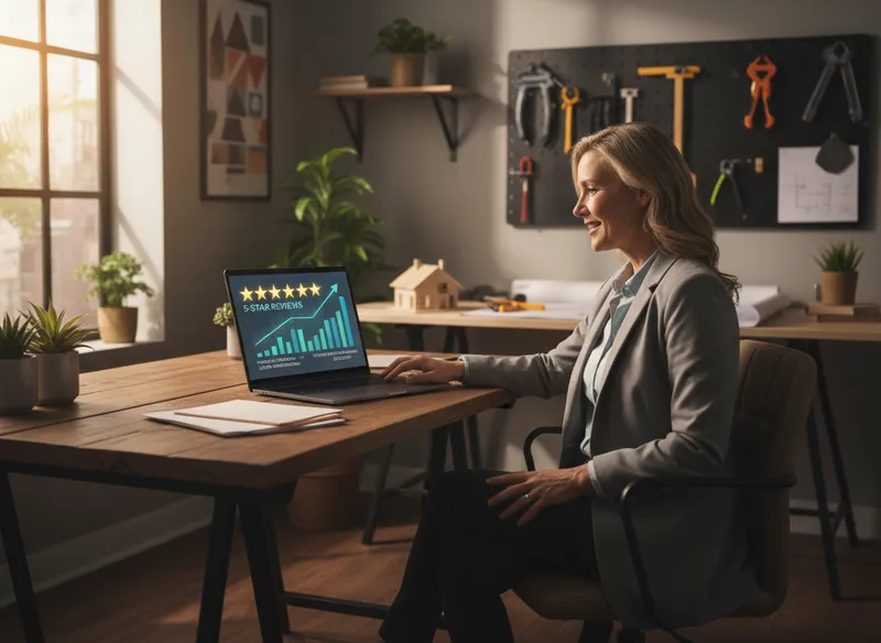 Successful contractor standing in front of growing business